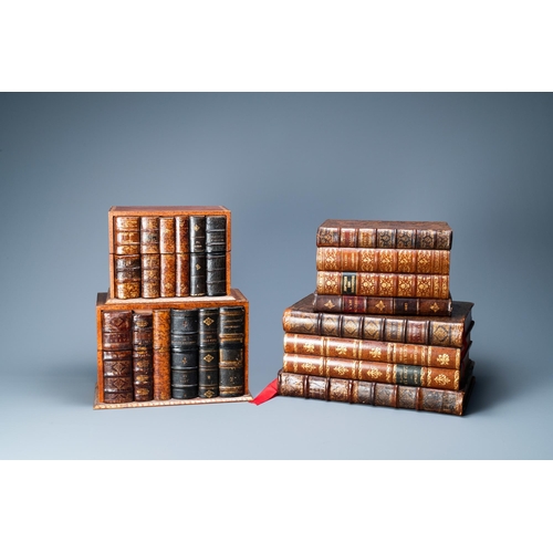 524 - Four trompe-l'oeil storage boxes made from old book covers, France, 20th C.Dim.: 38 x 26 x 18,5 cm (... 