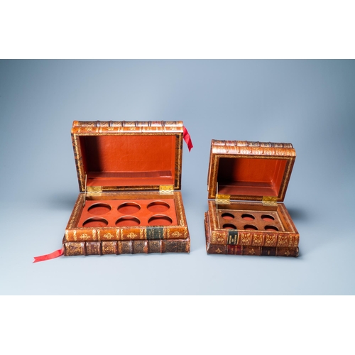 524 - Four trompe-l'oeil storage boxes made from old book covers, France, 20th C.Dim.: 38 x 26 x 18,5 cm (... 