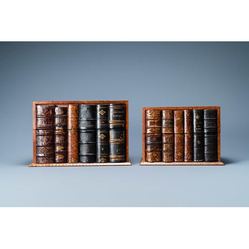 524 - Four trompe-l'oeil storage boxes made from old book covers, France, 20th C.Dim.: 38 x 26 x 18,5 cm (... 