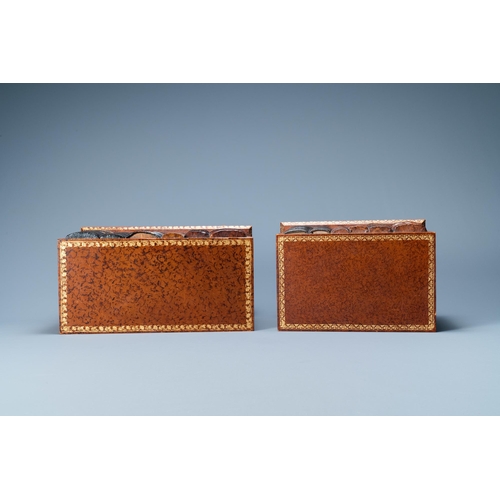 524 - Four trompe-l'oeil storage boxes made from old book covers, France, 20th C.Dim.: 38 x 26 x 18,5 cm (... 