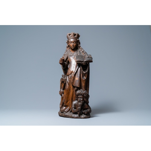 55 - An oak figure of Saint-Catharine of Alexandra, Upper Rhine area, Germany, ca. 1520H.: 62 cm  Provena... 