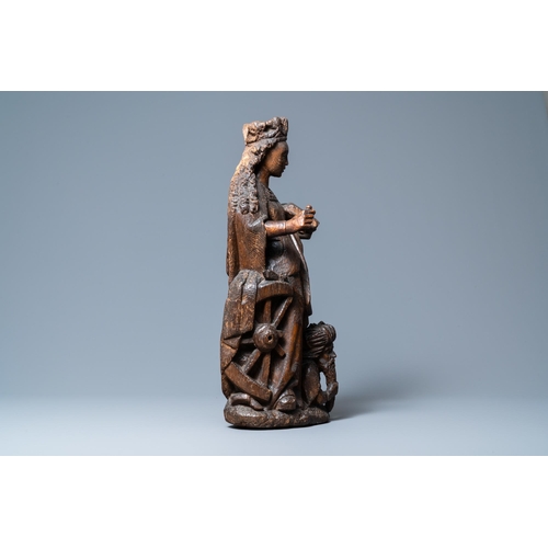 55 - An oak figure of Saint-Catharine of Alexandra, Upper Rhine area, Germany, ca. 1520H.: 62 cm  Provena... 