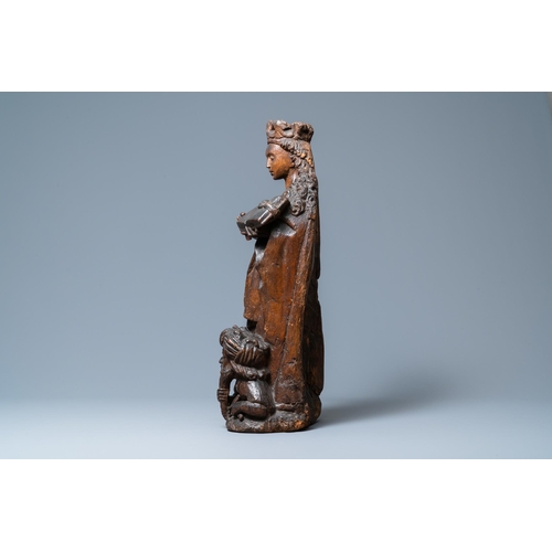 55 - An oak figure of Saint-Catharine of Alexandra, Upper Rhine area, Germany, ca. 1520H.: 62 cm  Provena... 