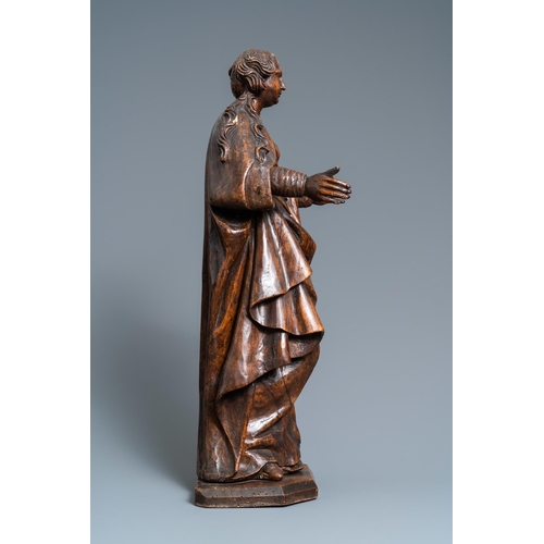 56 - A fruitwood figure of a female saint, Rhine valley, Germany, 2nd half 16th C.H.: 75 cm  Provenance: ... 