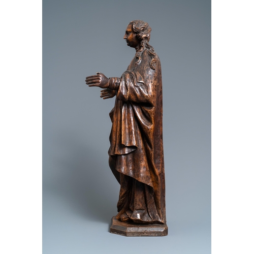 56 - A fruitwood figure of a female saint, Rhine valley, Germany, 2nd half 16th C.H.: 75 cm  Provenance: ... 