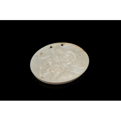 66 - A silver-mounted oval ivory box depicting Diana and her nymphs, 18th C.Lot subject to CITES-regulati... 