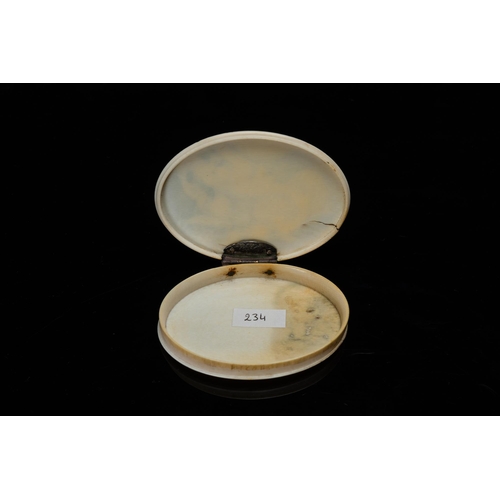 66 - A silver-mounted oval ivory box depicting Diana and her nymphs, 18th C.Lot subject to CITES-regulati... 