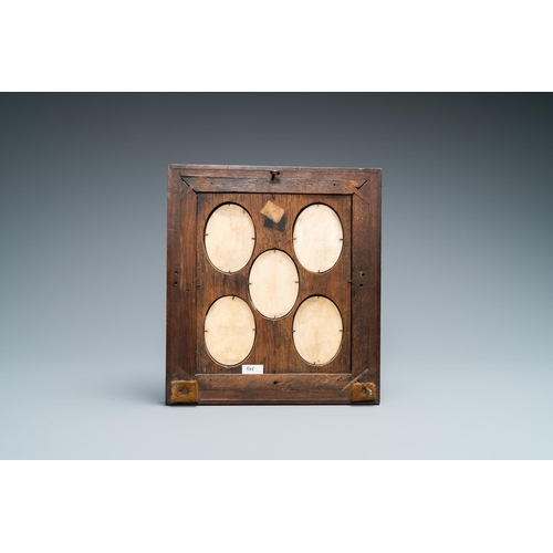 68 - Five ivory portrait medallions set in a pewter-mounted ebony frame, France and/or Italy, 19th C.Lot ... 