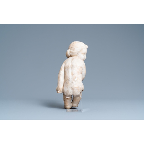 78 - An alabaster figure of a putto with a bird on the knee, 17th C.H.: 35 cm  Provenance: - The Davioud-... 