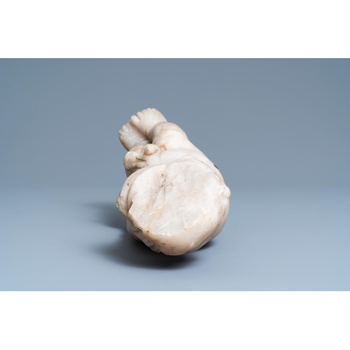 78 - An alabaster figure of a putto with a bird on the knee, 17th C.H.: 35 cm  Provenance: - The Davioud-... 