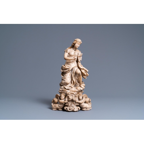 79 - An alabaster figure of a female saint, Trapani, Sicily, Italy, 17th C.H.: 43 cm  Provenance: - The D... 