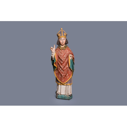 84 - A large polychromed oak figure of a bishop, 16th C.H.: 98 cm  Provenance: - The Davioud-Larminet col... 