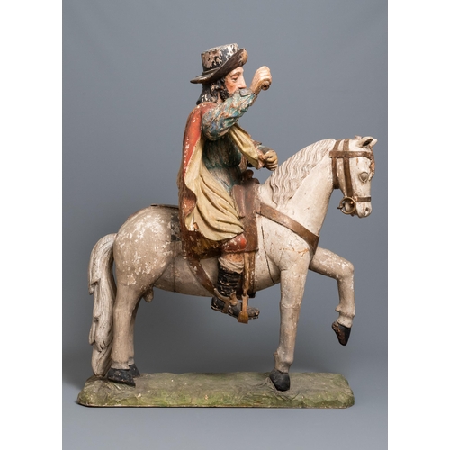 88 - A large polychromed wooden group with Saint James of Compostela on horseback, Spain, 16th C.The Span... 