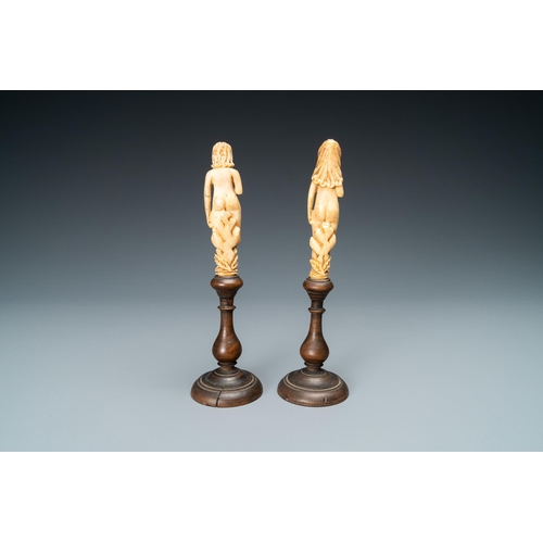 89 - A pair of Dutch ivory 'Adam and Eve' handles, The Netherlands, 17th C.Lot subject to CITES-regulatio... 