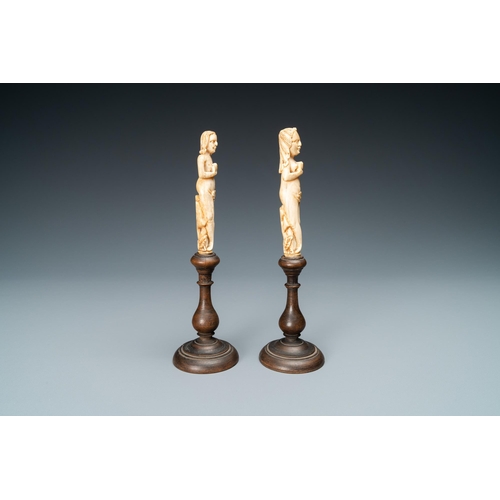 89 - A pair of Dutch ivory 'Adam and Eve' handles, The Netherlands, 17th C.Lot subject to CITES-regulatio... 