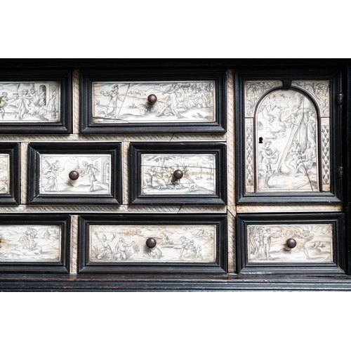 9 - An ebony veneer cabinet with engraved ivory plaques, Italy, 17th C.Lot subject to CITES-regulations.... 