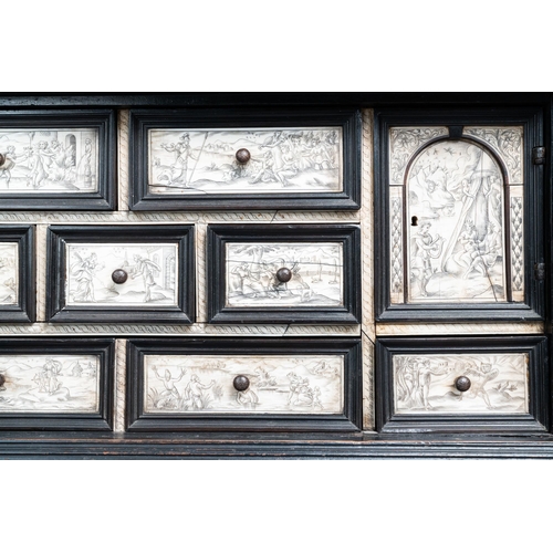 9 - An ebony veneer cabinet with engraved ivory plaques, Italy, 17th C.Lot subject to CITES-regulations.... 