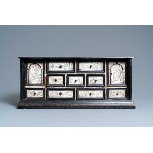 9 - An ebony veneer cabinet with engraved ivory plaques, Italy, 17th C.Lot subject to CITES-regulations.... 