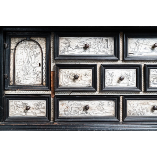 9 - An ebony veneer cabinet with engraved ivory plaques, Italy, 17th C.Lot subject to CITES-regulations.... 