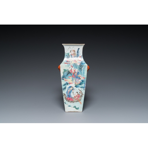 99 - A square Chinese famille rose 'immortals' vase, 19th C.H.: 30 cm