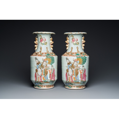 98 - A pair of Chinese Canton famille rose 'immortals' vases, 19th C.H.: 43,5 cm