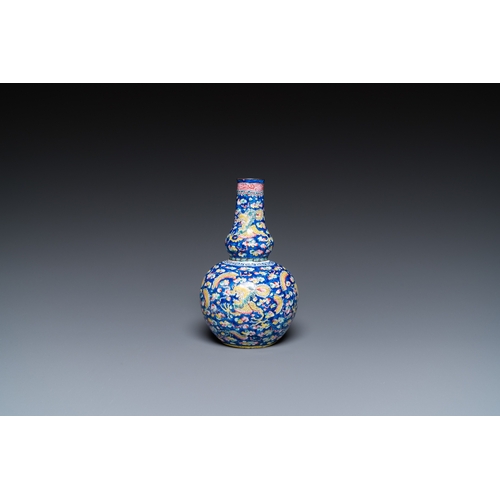 908 - A Chinese blue-ground Canton enamel double gourd 'dragons' vase, Shangxin èµå¿ mark, QianlongH.: 1... 