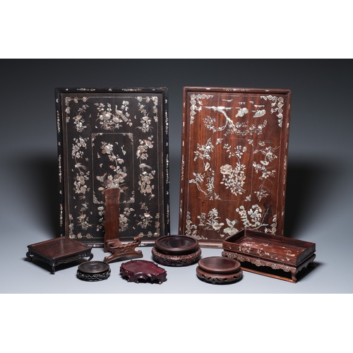 911 - Six Chinese wooden stands and three trays with inlay of mother-of-pearl, 19/20th C.Dim.: 66 x 45,5 c... 