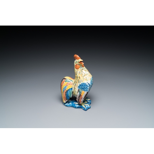 1315 - A fine polychrome Dutch Delft model of a rooster, 18th C.H.: 20,5 cm