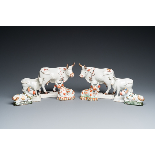 1318 - Four pairs of Dutch Delft cows, 18th C.L.: 16 cm - H.: 15 cm (the largest)