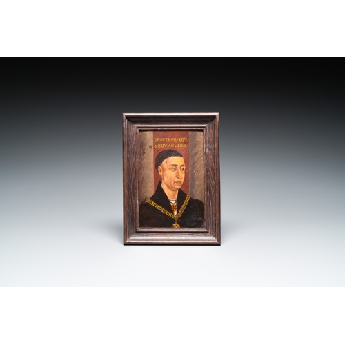 1217 - French school: Portrait of Philip the Good, oil on panel, 19th C. or earlierDim.: 26 x 19,5 cm (the ... 