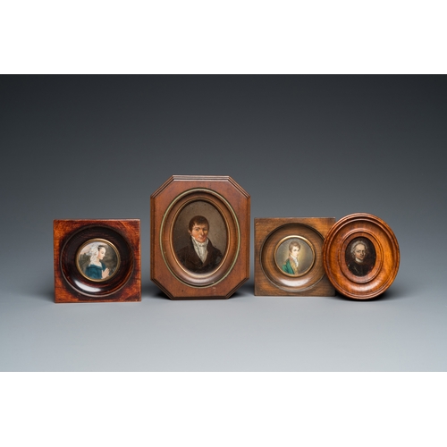 1220 - Four portrait miniatures, England and/or France, 18/19th C.Dim.: 18,5 x 15 cm (the largest frame)Dim... 