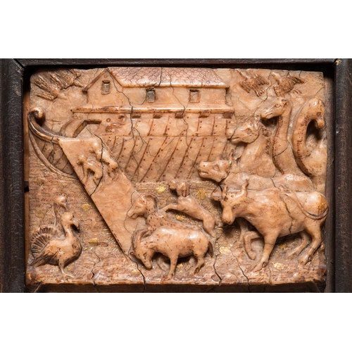 1248 - A Malines alabaster relief carving depicting Noah's Ark, late 16th C.Dim.: 22 x 19 cm (the frame)Dim... 