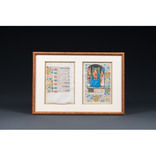 1253 - Two pages from an illuminated manuscript, possibly a Book of Hours, probably Flemish, 16th C.Dim.: 3... 