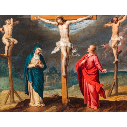 1256 - Antwerp school, 16th C.: 'Crucifixion of Christ', oil on copperDim.: 51 x 41 cm (the frame)Dim.: 41,... 