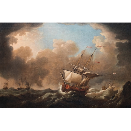 1262 - Follower of Willem van de Velde (1633-1707): 'Marine view with four British ships at sea', oil on ca... 