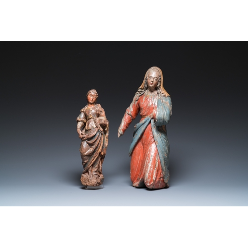 1282 - Two polychromed wood sculptures of Mary, 16th C.H.: 49 - 32 cm
 
 Provenance:- The collection of Mr.... 