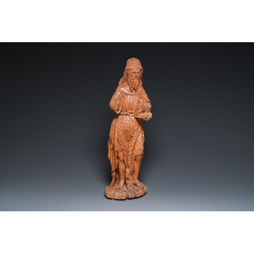 1284 - A large carved oak sculpture of John the Baptist holding the Lamb, 16th C.H.: 74,5 cm
 
 Depicted st... 