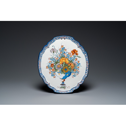 1297 - A fine polychrome Dutch Delft 'flower vase' plaque, 18th C.Dim.: 36,5 x 32,5 cm
 
 Marked D on the b... 