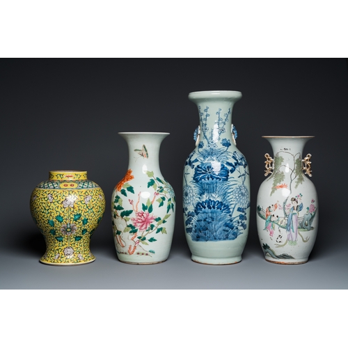 10 - Four Chinese famille rose and celadon-ground vases, 19/20th C.H.: 56,5 cm (the tallest)... 