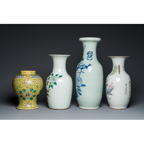 10 - Four Chinese famille rose and celadon-ground vases, 19/20th C.H.: 56,5 cm (the tallest)... 