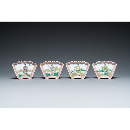 16 - A Chinese famille rose eight-piece 'immortals' sweetmeat set, 19th C.Dim.: 14,5 x 11 cm (each)... 