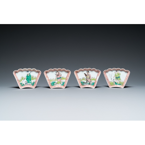 16 - A Chinese famille rose eight-piece 'immortals' sweetmeat set, 19th C.Dim.: 14,5 x 11 cm (each)... 