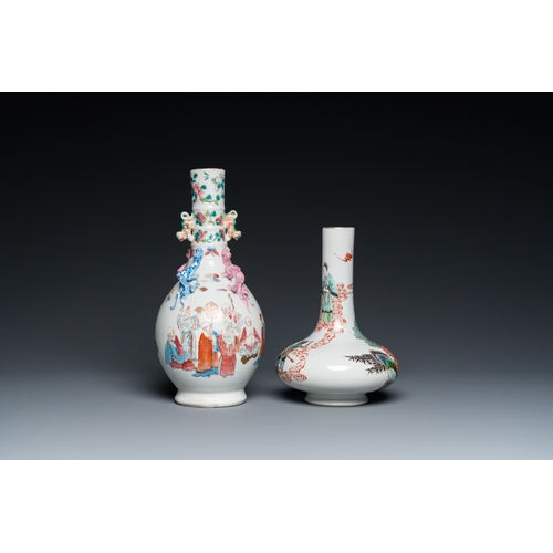 28 - A Chinese famille rose '18 Luohan' bottle vase and a famille verte vase, Kangxi mark, 19th C.H.: 25 ... 