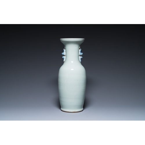 47 - A Chinese blue and white celadon-ground vase, a pair of Nanking vases and a famille verte fish bowl,... 