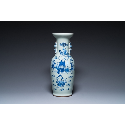 47 - A Chinese blue and white celadon-ground vase, a pair of Nanking vases and a famille verte fish bowl,... 