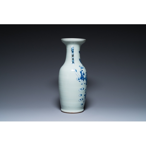 47 - A Chinese blue and white celadon-ground vase, a pair of Nanking vases and a famille verte fish bowl,... 