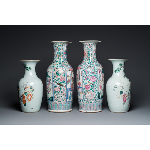 54 - Two pairs of Chinese famille rose vases, 19th C.H.: 66,5 cm (the tallest incl. stand)H.: 61,5 cm (th... 