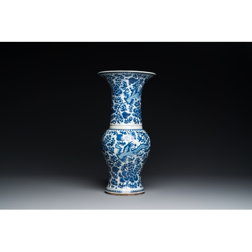 59 - Three Chinese blue and white vases and a monochrome red vase, 19th C.H.: 44,5 cm (the tallest vase)D... 