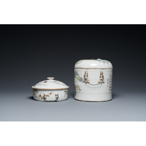 69 - Two Chinese qianjiang cai bowls and covers, Tongzhi mark, 19th C.Dia.: 20 cm - H.: 19 cm (the box)Di... 