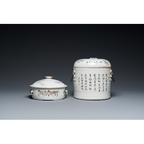 69 - Two Chinese qianjiang cai bowls and covers, Tongzhi mark, 19th C.Dia.: 20 cm - H.: 19 cm (the box)Di... 